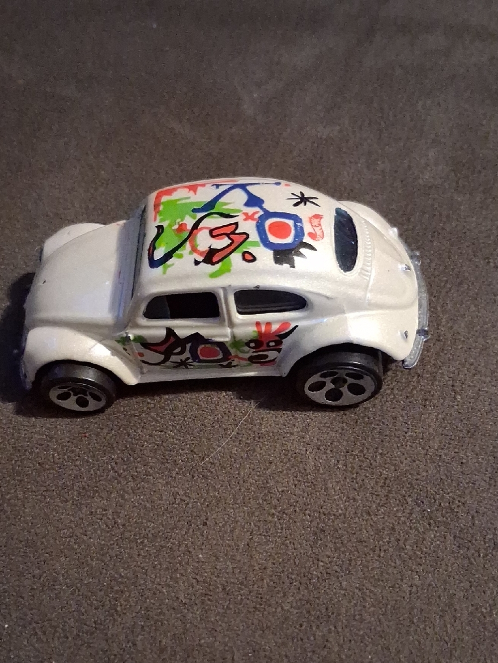 White Graffiti-Style Beetle Toy Car - Kids Vehicle